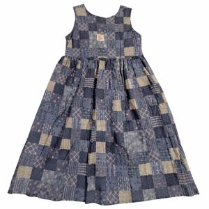 Polo Jeans Co Ralph Lauren Girls 6 Patchwork Sleeveless Dress Blue Button Front